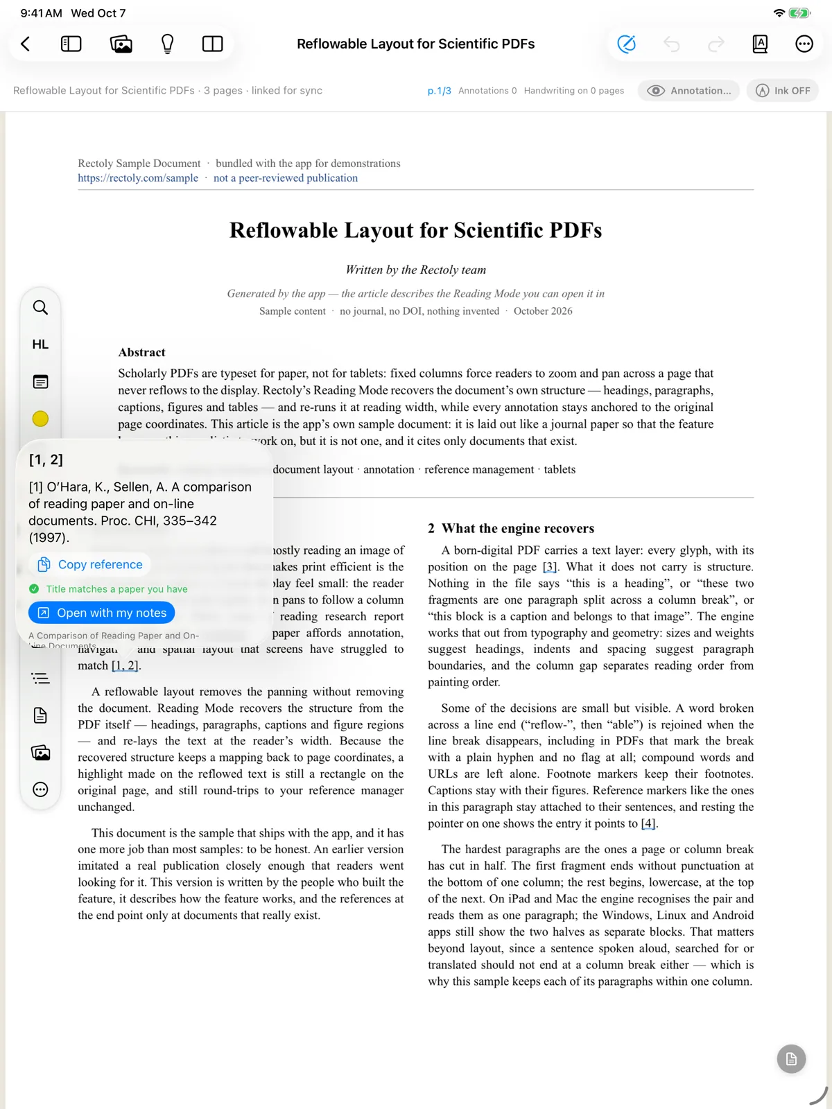 A citation card over the text