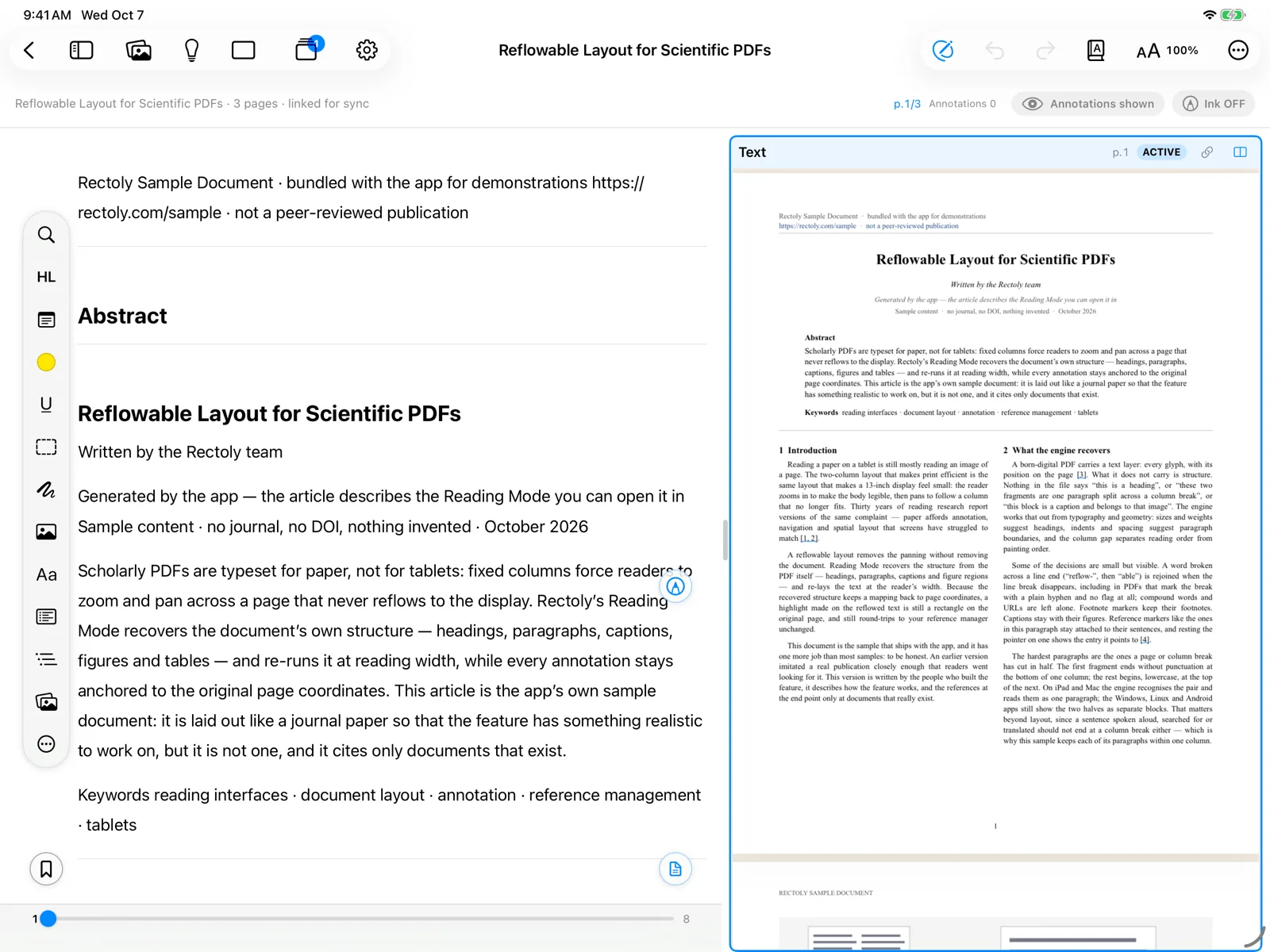 Reading Mode beside the PDF