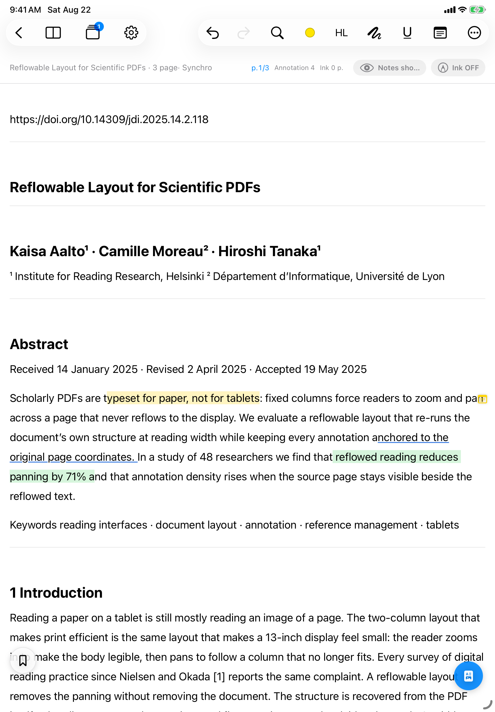 ハイライトと付箋による注釈