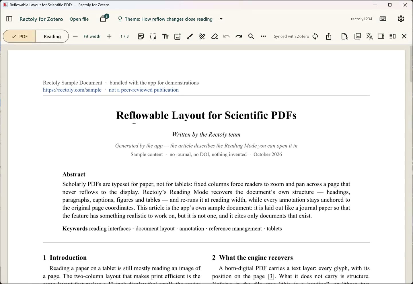 Windows 版で印刷用のページが枠いっぱいに出たあと、Reading を 1 回押すと 1 段に組み直され、元のページが隣に並ぶ