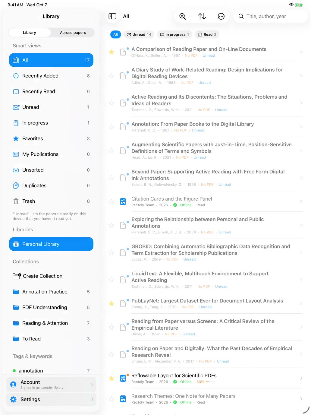 Annotations across papers, listed and searched