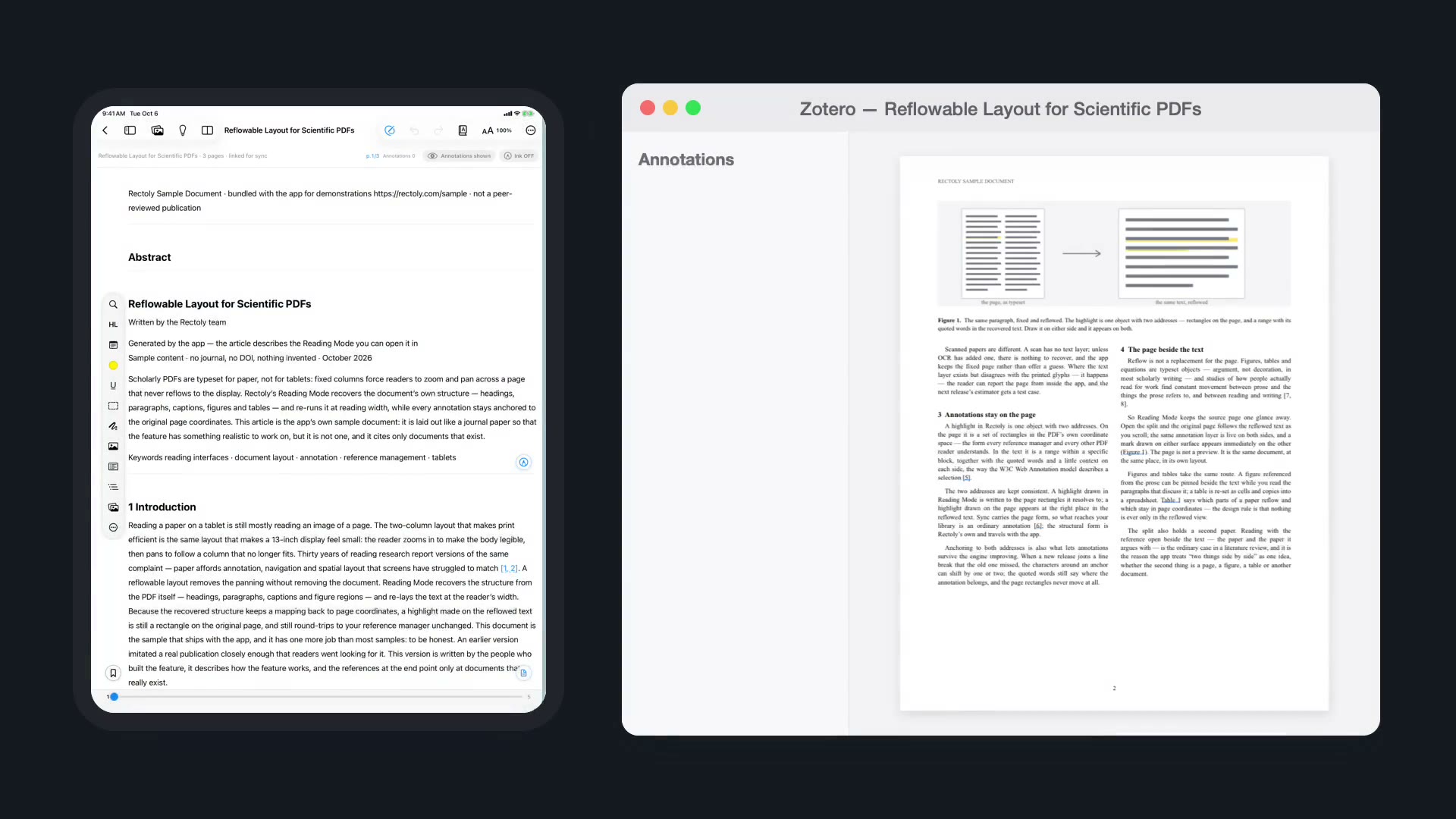 iPad で付けた注釈がデスクトップのライブラリに表示される様子