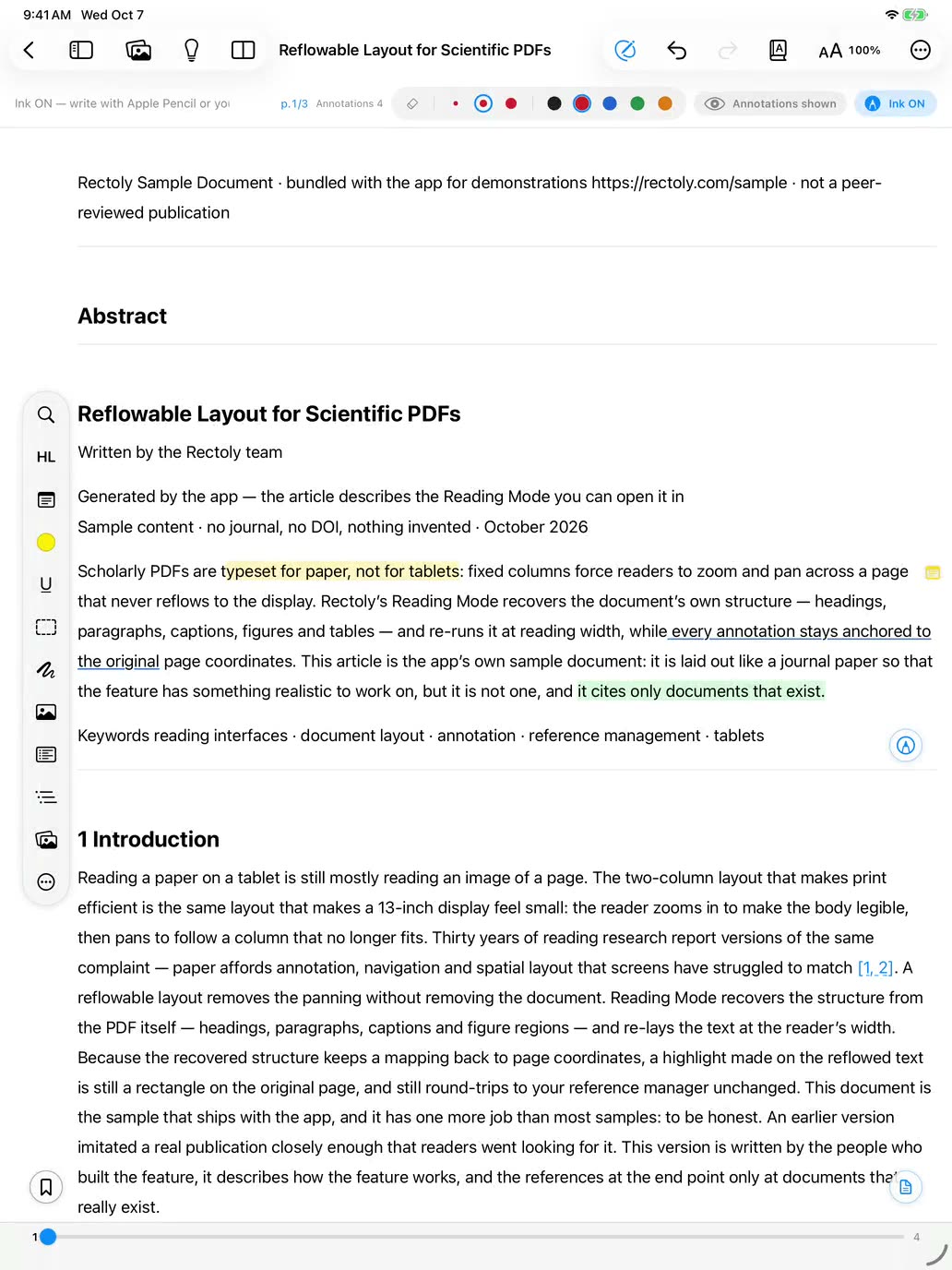 Writing on a paper's figure with Apple Pencil in Rectoly on iPad