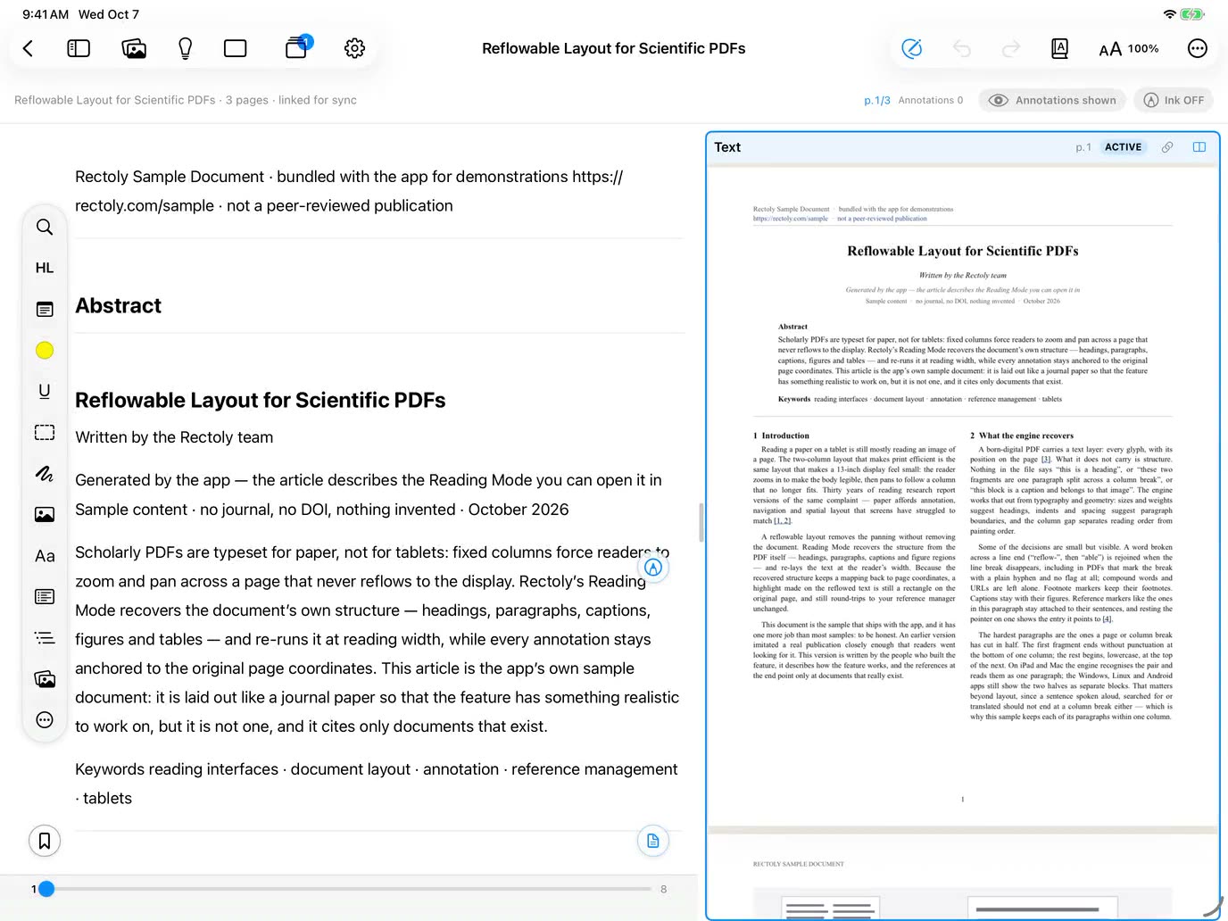 Reading Mode and the original PDF stacked