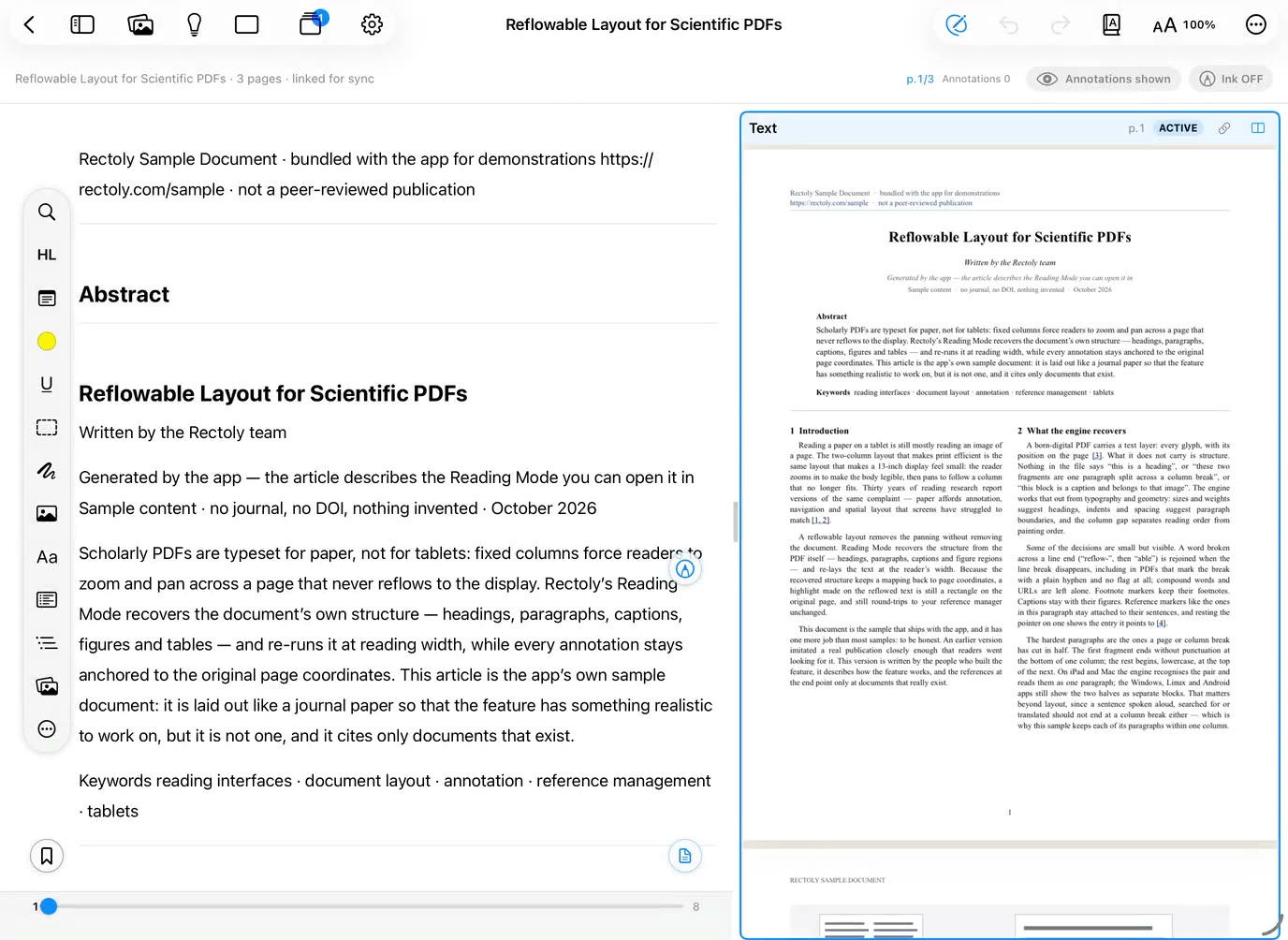 Split view for side-by-side reading